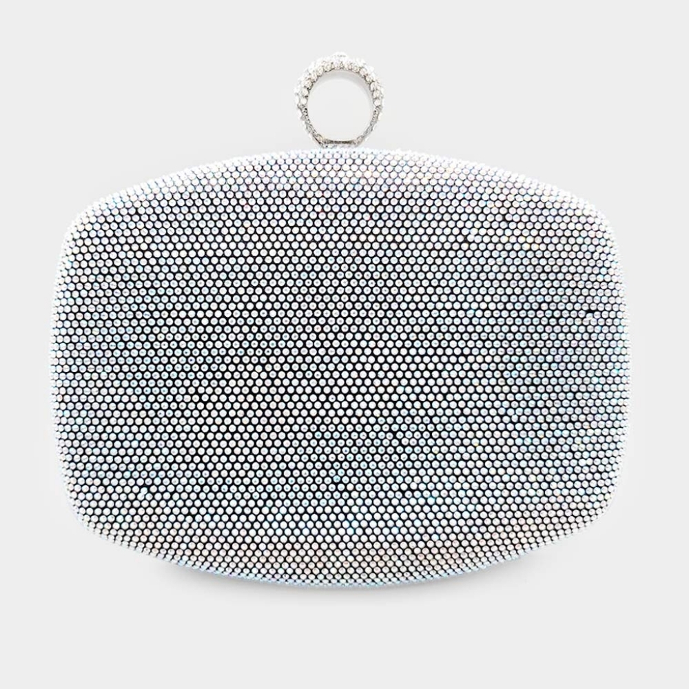 Black Clutch Ring Rhinestone Crystal Purse Bling Formal Evening Crossbody Bag